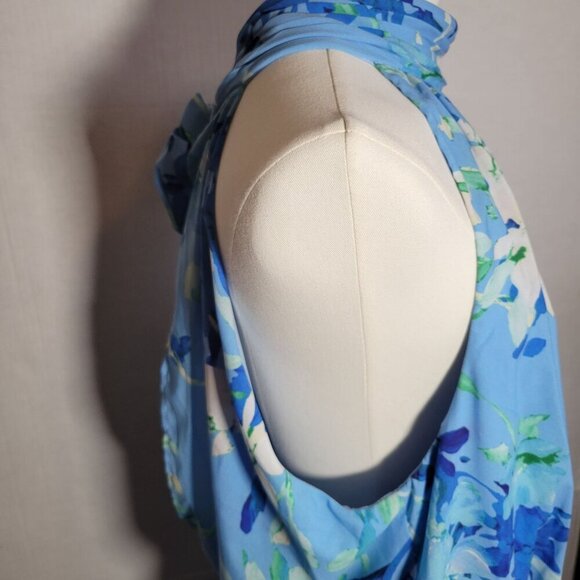 Adrianna Papell Blue Halter Tie Neck Floral Sleeveless Maxi Dress Size 16 - Picture 8 of 11